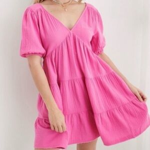 Aerie Pink Gauze Pool to Party Tie Back Tiered Mini Dress- XS